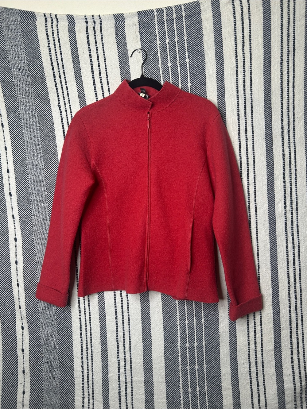 Eileen Fisher 100% Boiled Wool Full Zip Mock Neck Jacket